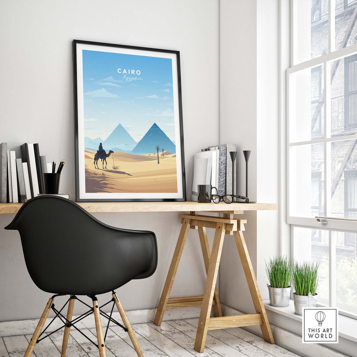 Cairo Egypt Pyramids of Giza Camel Silhouette Desert Dunes Poster - Image 4