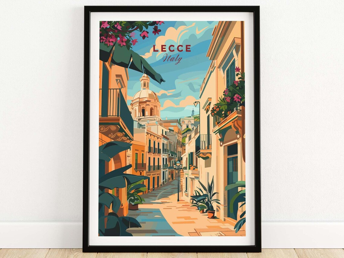 Lecce Italy Old Street Dome Church Bougainvillea Blooms Poster