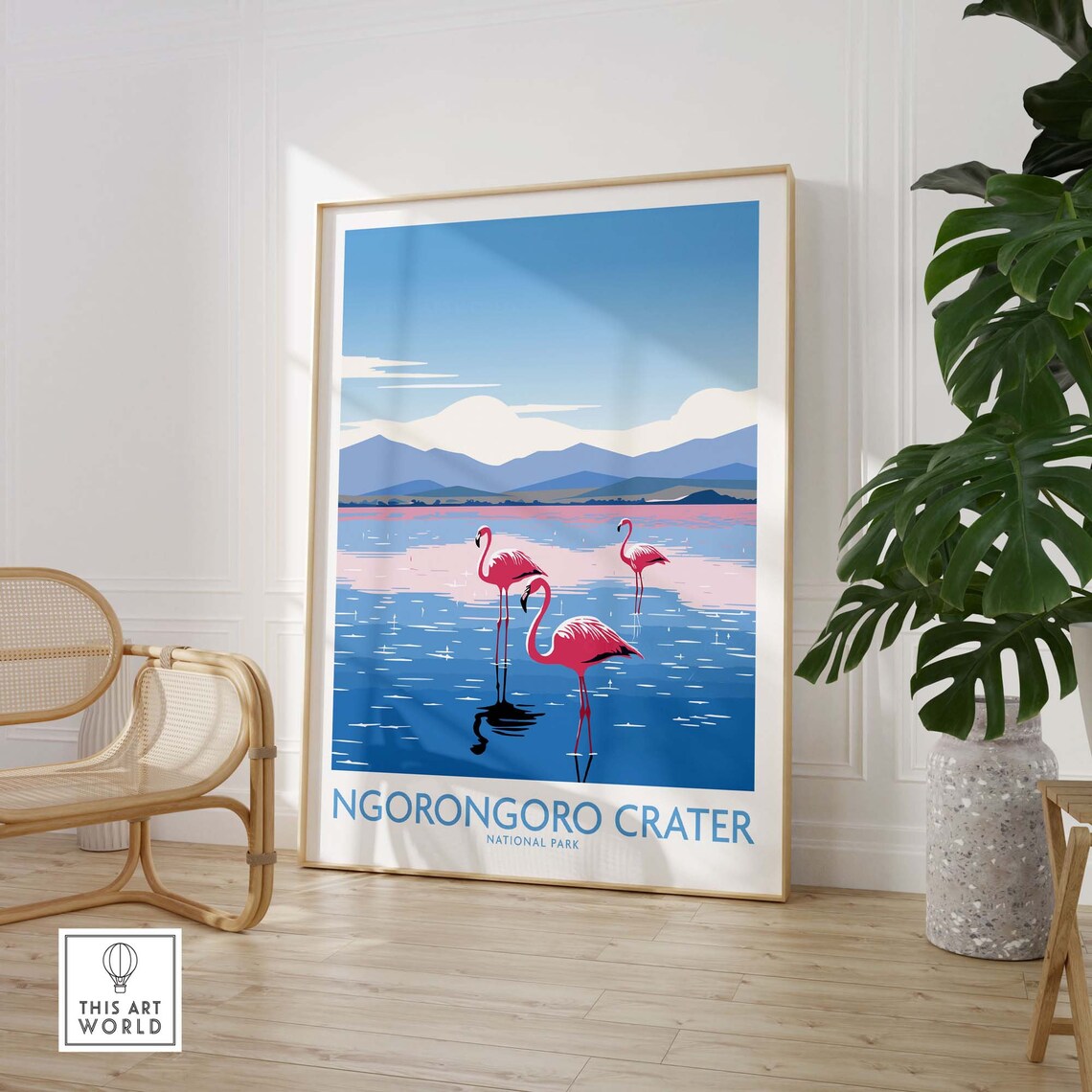 Ngorongoro Crater Tanzania Flamingos Lake Wildlife Travel Poster - Image 2