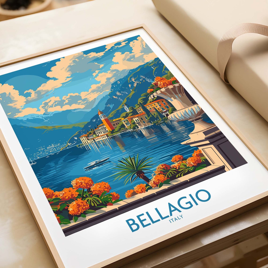 Bellagio Italy Flower Terrace Overlooking Lake Como Shore Poster