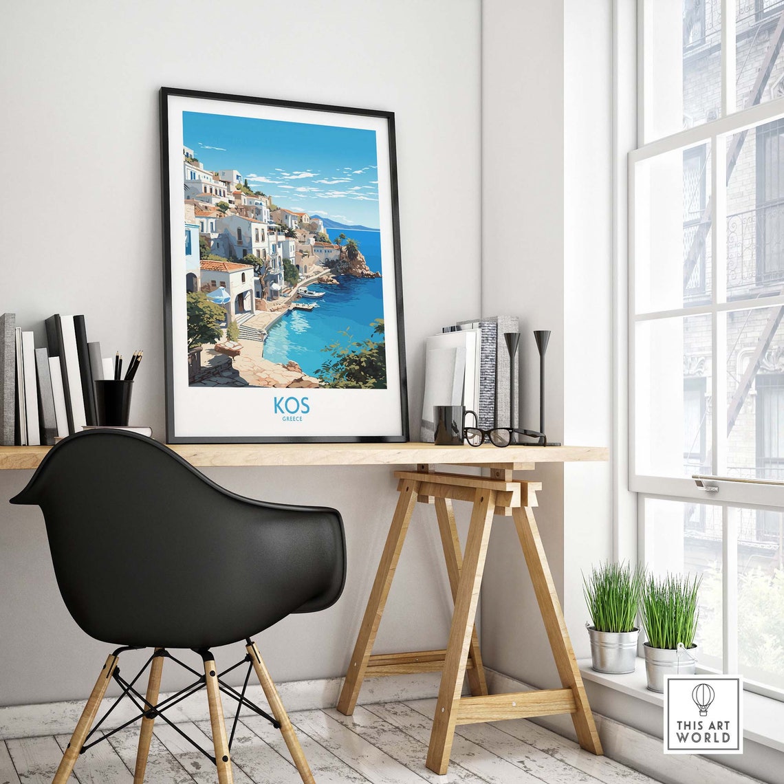 Kos Greece Whitewashed Hillside Town Turquoise Aegean Sea Poster - Image 4