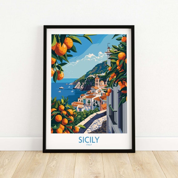 Sicily Italy Vintage Travel Poster, Island Journey
