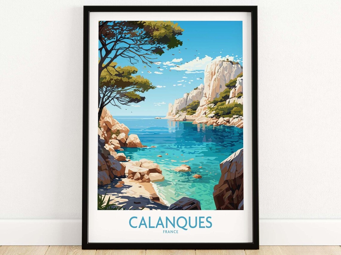 Calanques France Coastal Cliffs Cove Illustration Travel Poster