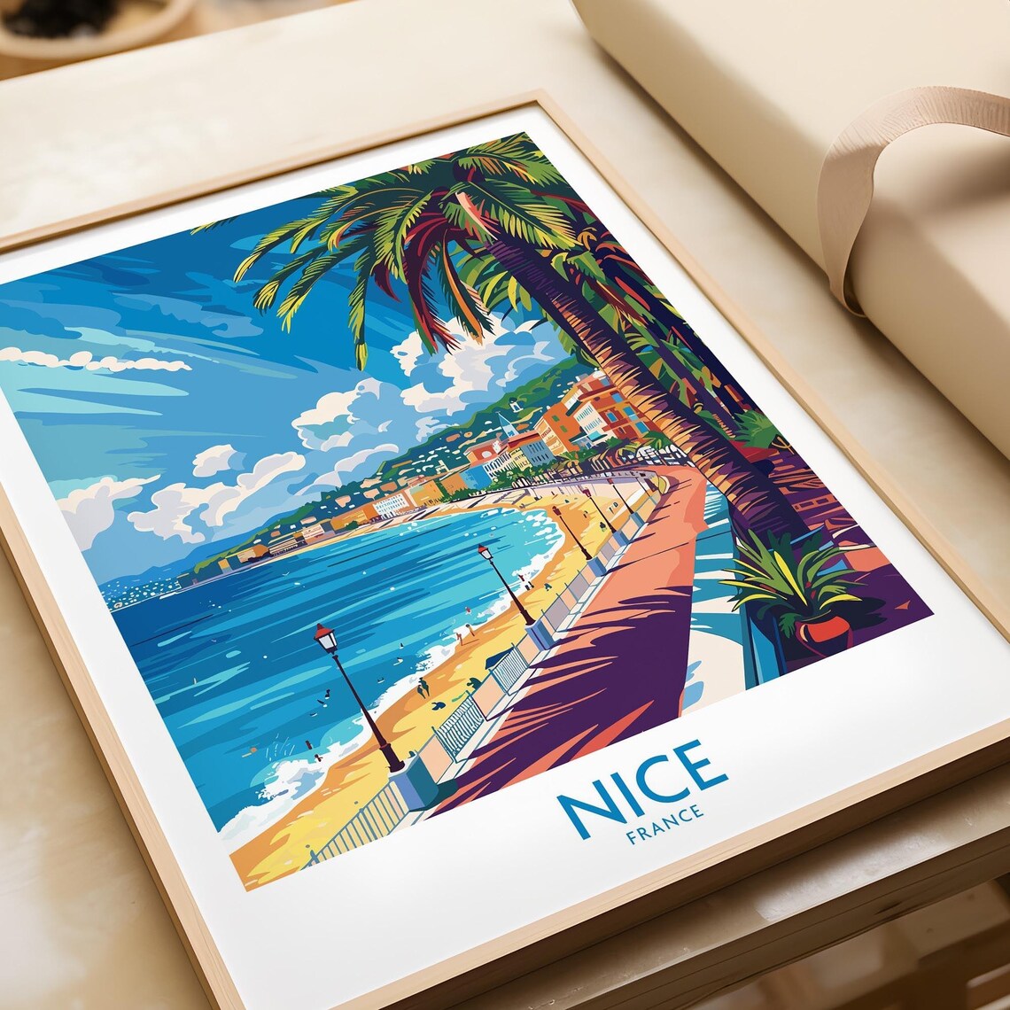 Sunny Nice France Beach Promenade Palm Lined Riviera Coast Poster