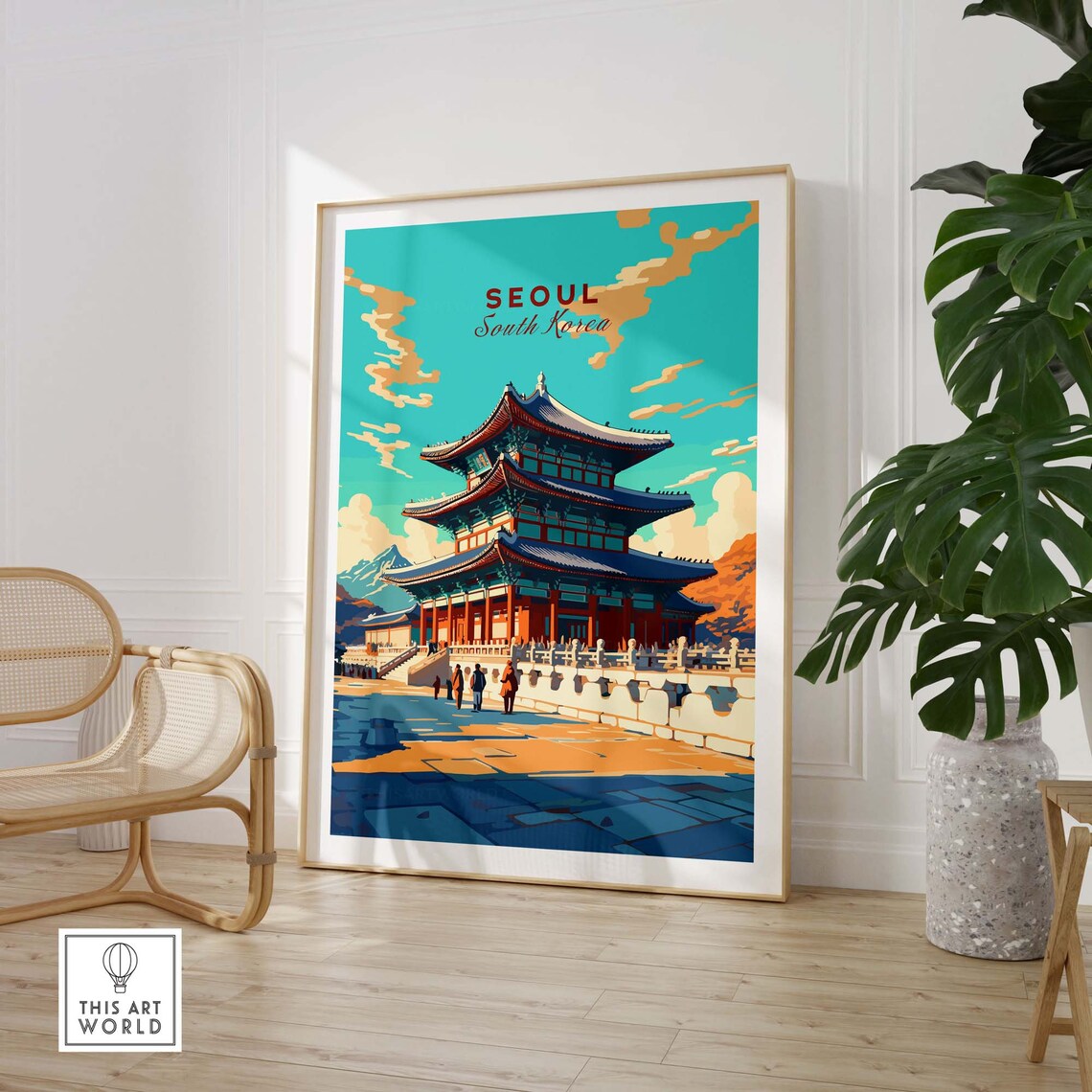 Seoul South Korea Traditional Palace Hall Vintage Travel Poster - Image 3