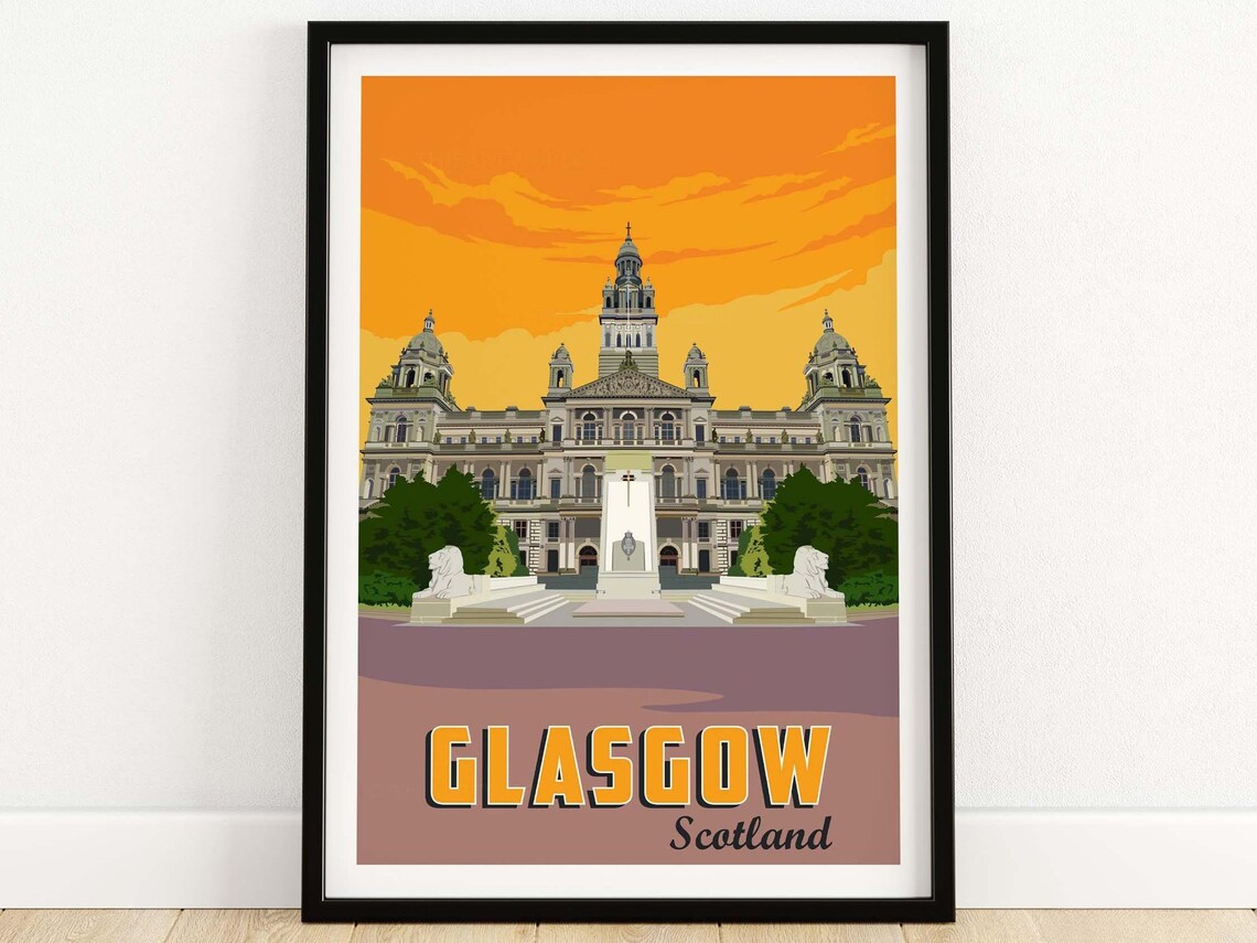 Glasgow Scotland Grand City Chambers George Square Sunset Scene Poster