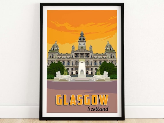 Glasgow Scotland Grand City Chambers George Square Sunset Scene Poster