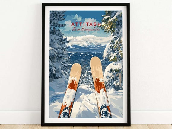 Attitash Ski Resort Art Print Skiing Wall New Hampshire Winter Sports Artwork Lodge Decor Mountain Home Poster Gift