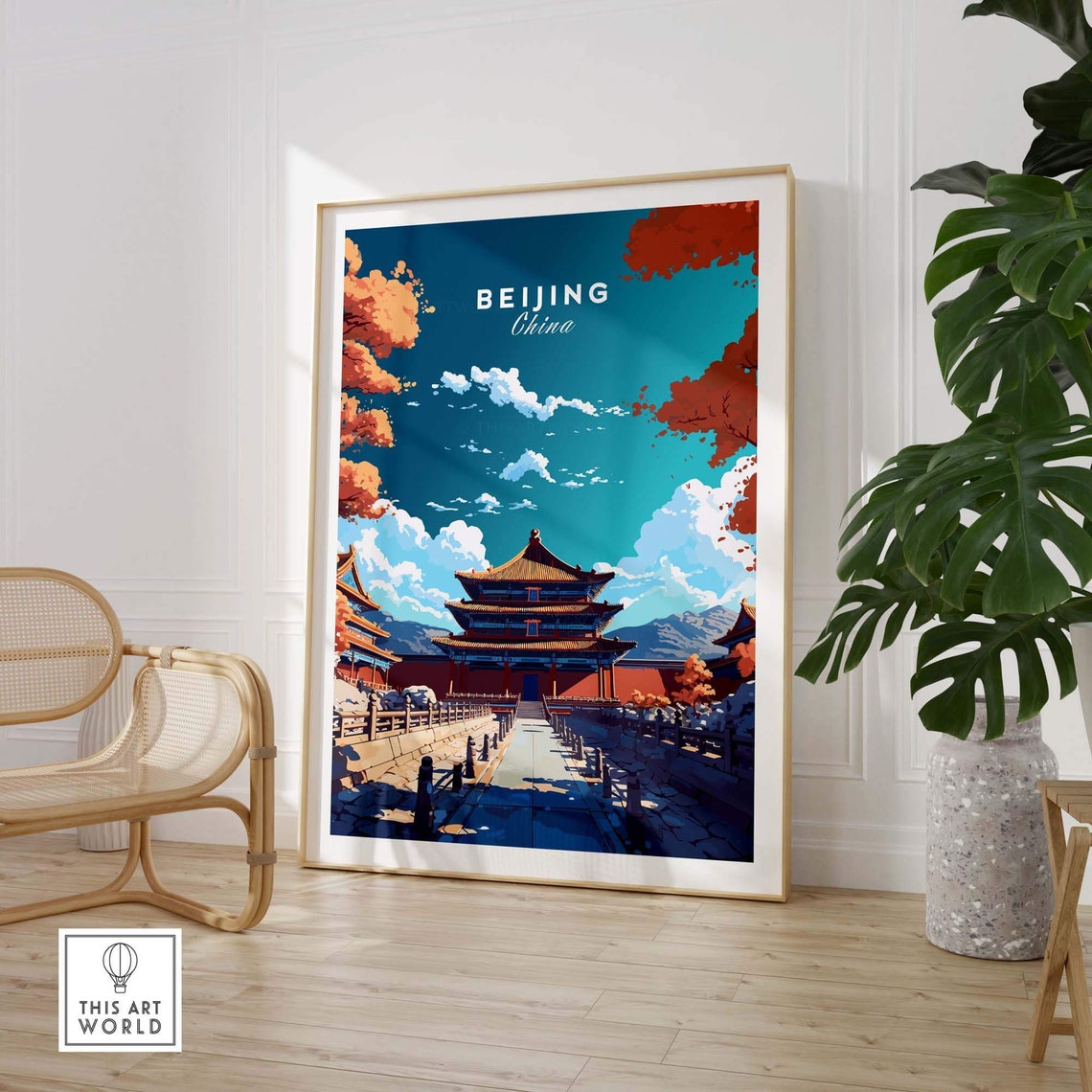 Beijing China Imperial Palace Hall Autumn Vintage Travel Poster - Image 3