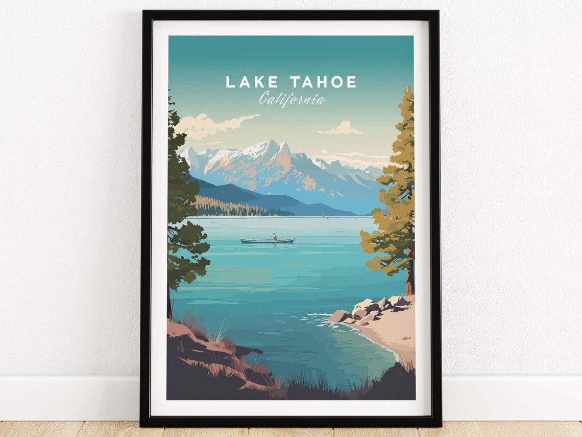 Lake Tahoe California Canoe Turquoise Lake Mountain View Poster