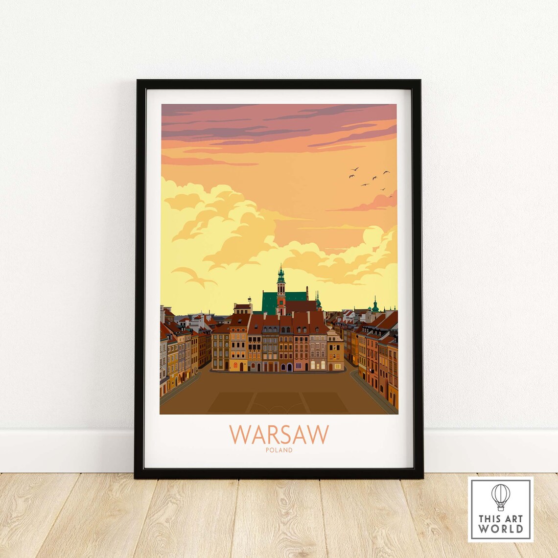 Warsaw Poland Old Town Square Golden Sunset Evening View Poster - Image 4