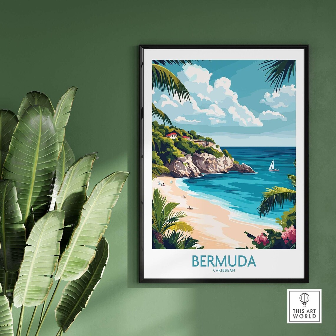 Bermuda Caribbean Rocky Cove Beach Sailboat Lagoon Travel Poster - Image 2