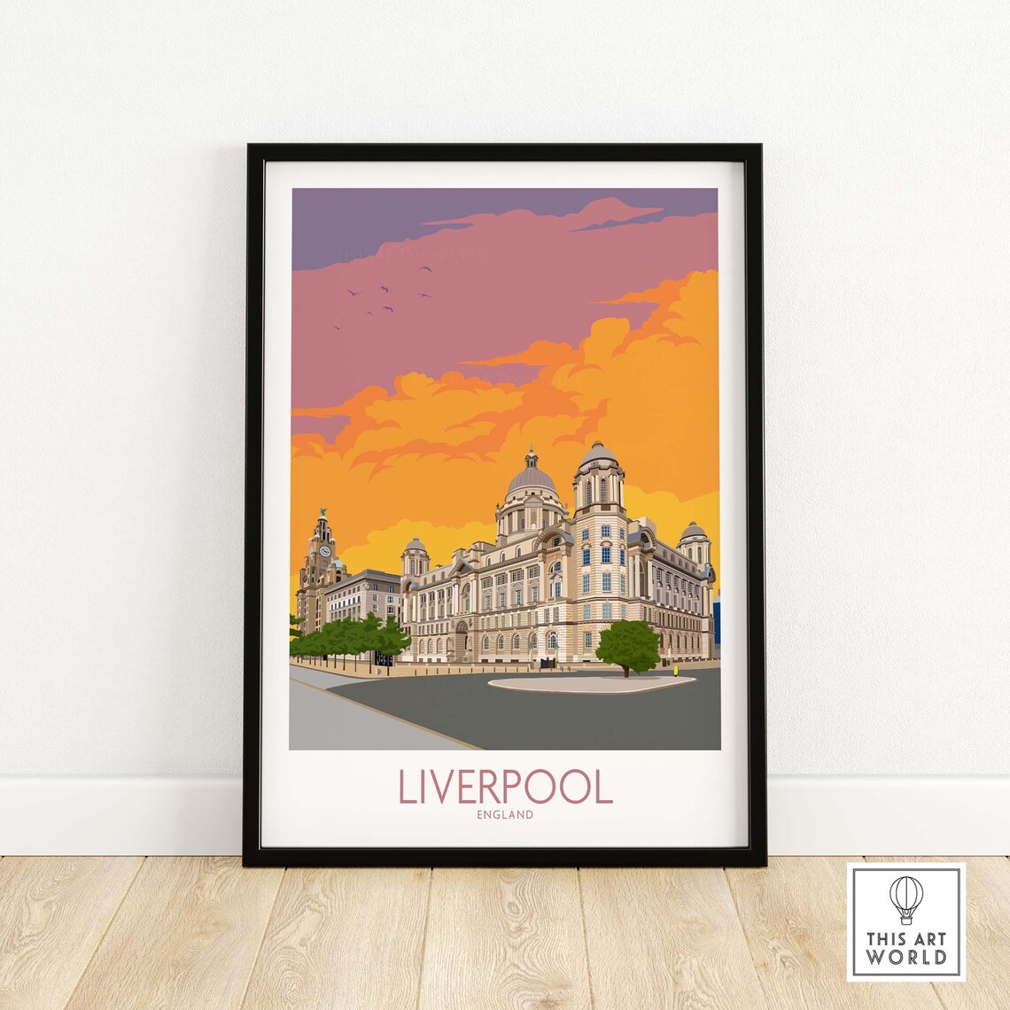 Liverpool England Waterfront Sunset Historic Buildings Art Poster - Image 4