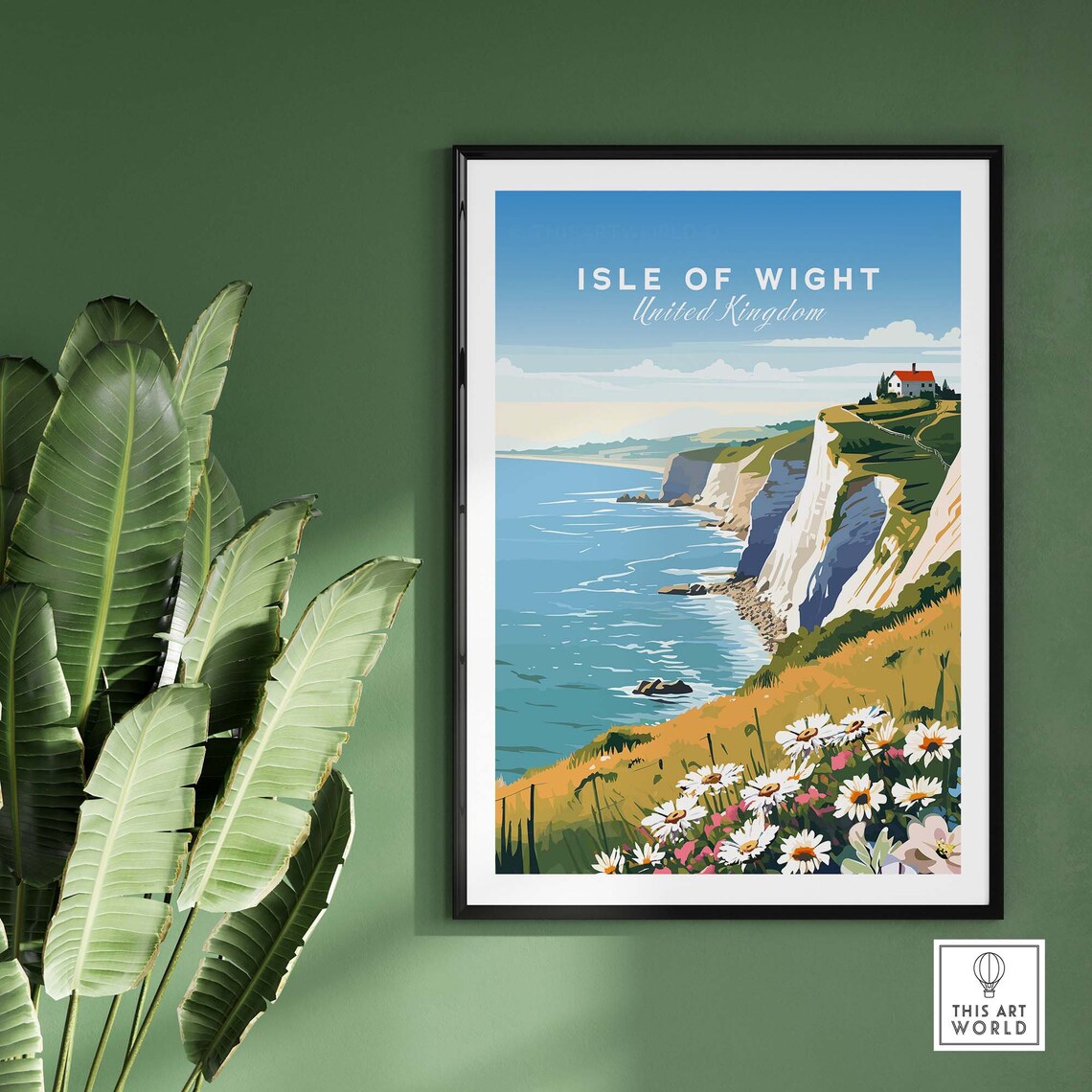 Isle of Wight UK Chalk Cliffs Wildflower Coast Travel Poster - Image 2