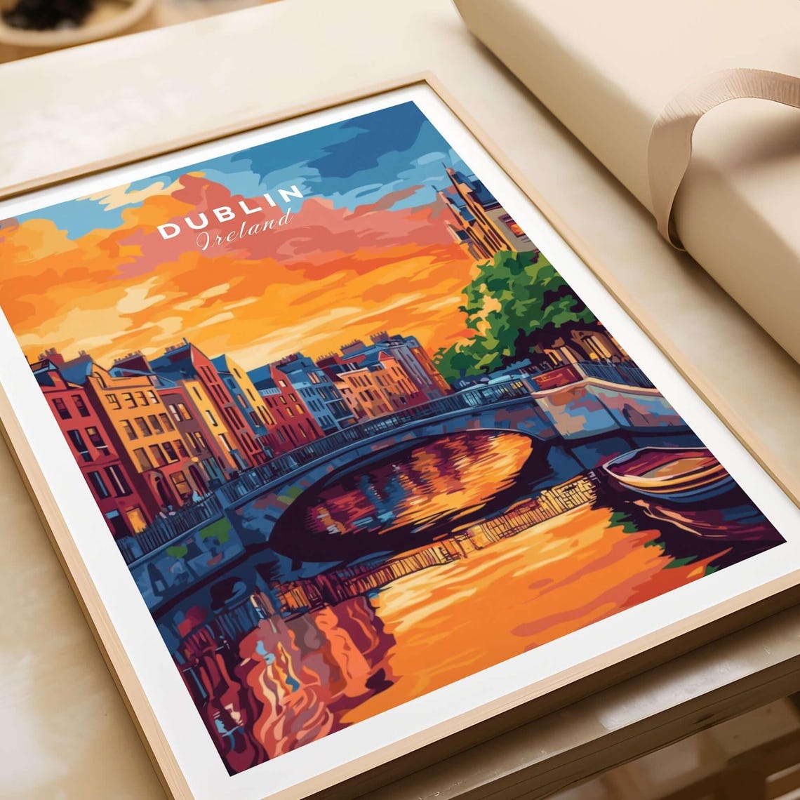 Dublin Ireland Fiery Orange Sunset River Vintage Travel Poster - Image 3