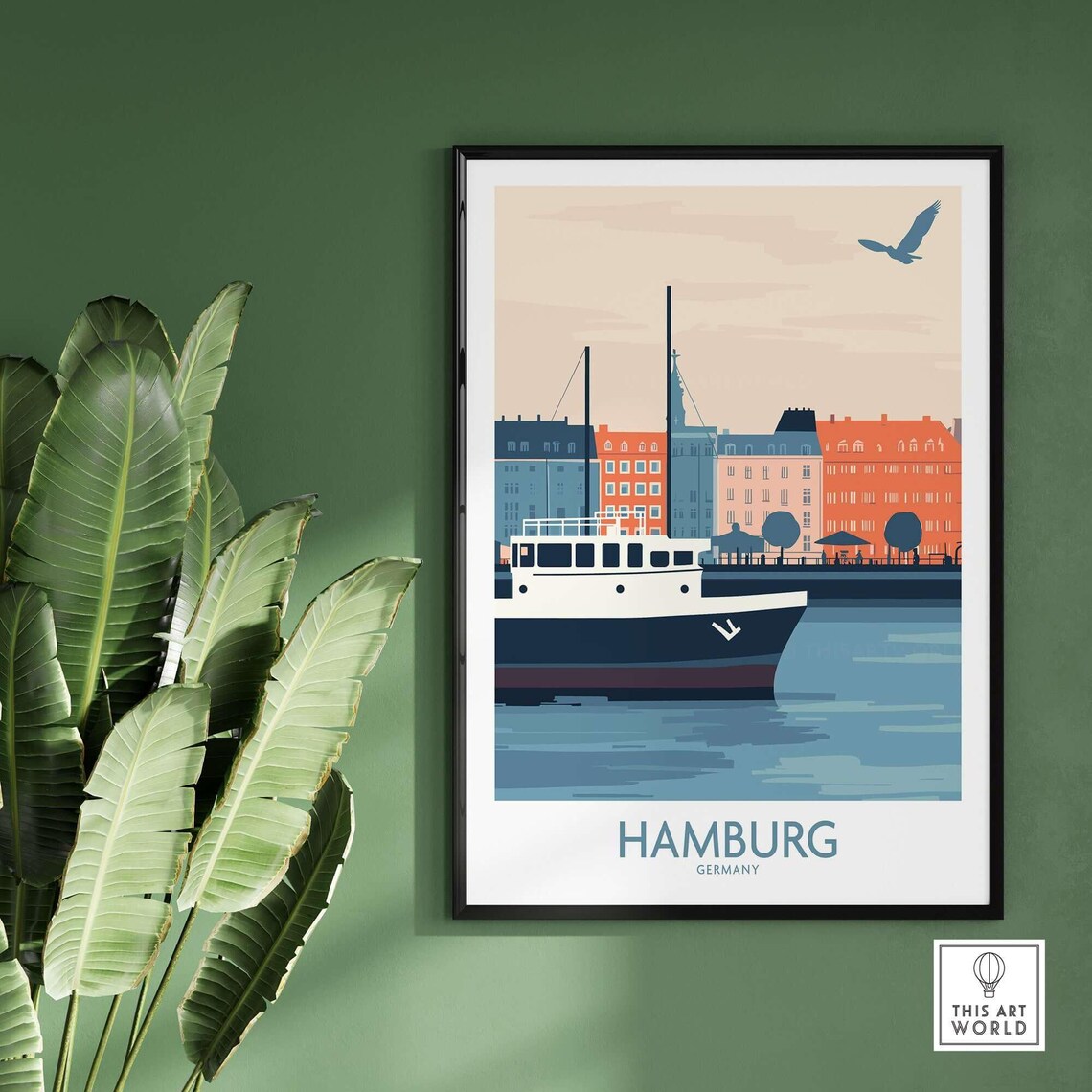 Historic Hamburg Germany Harbor Ship Brick Warehouses Travel Poster - Image 2