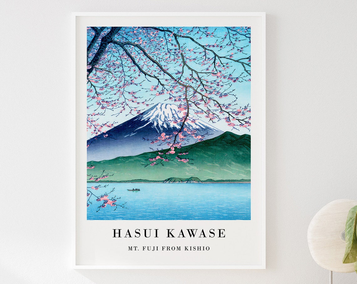 Hasui Kawase Mt Fuji From Kishio Cherry Blossom Woodblock Poster - Image 3