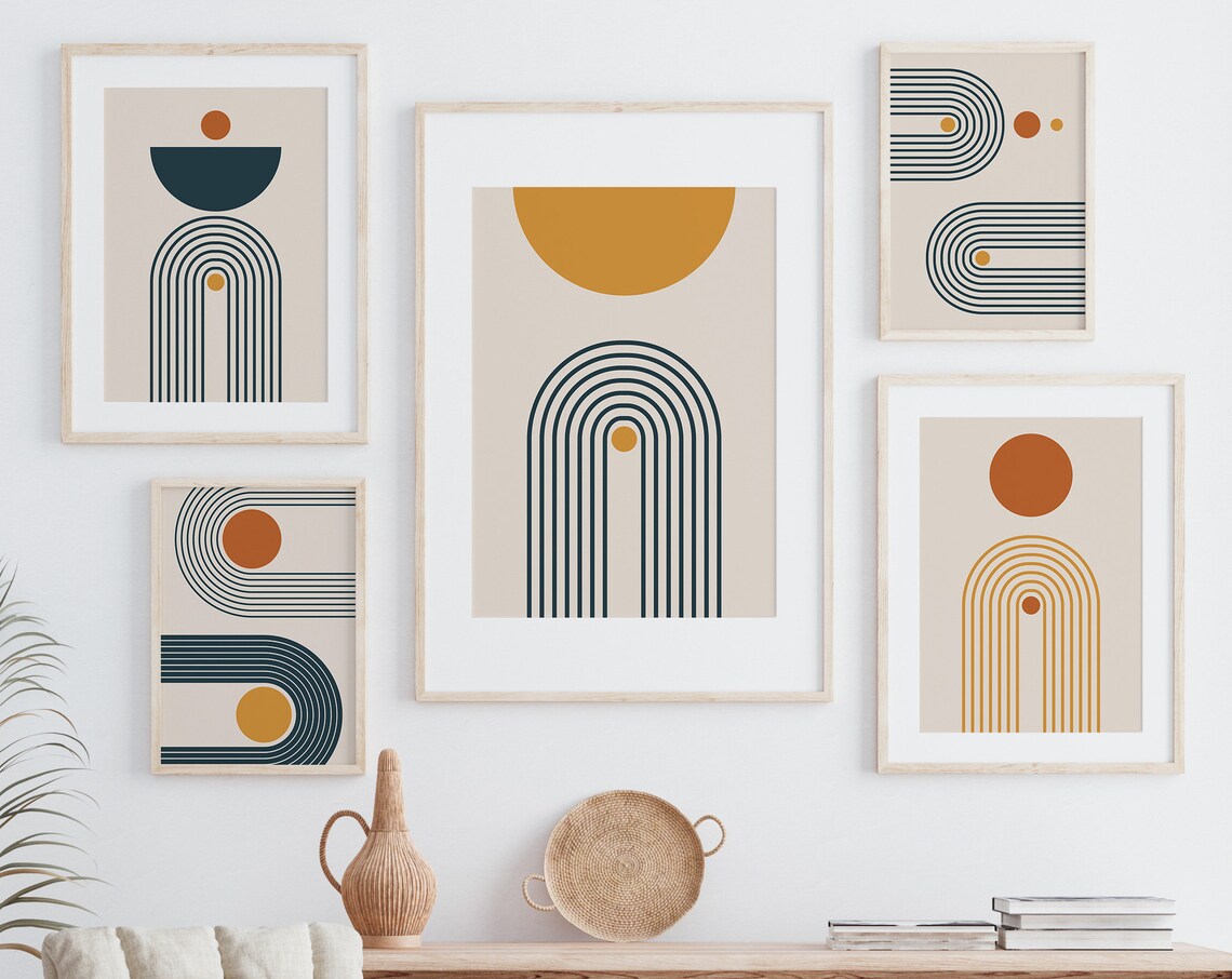 Mid Century Geometric Arch Abstract Earth Tones Minimalist Art Poster - Image 2