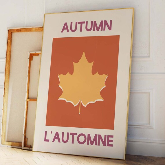 Autumn L Automne Maple Leaf Orange Bilingual French Fall Poster