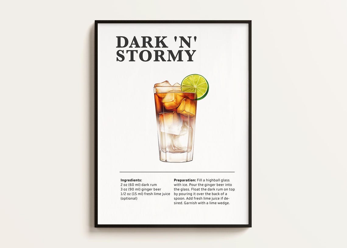 Dark N Stormy Cocktail Recipe Poster Print