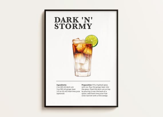Dark N Stormy Cocktail Recipe Poster Print