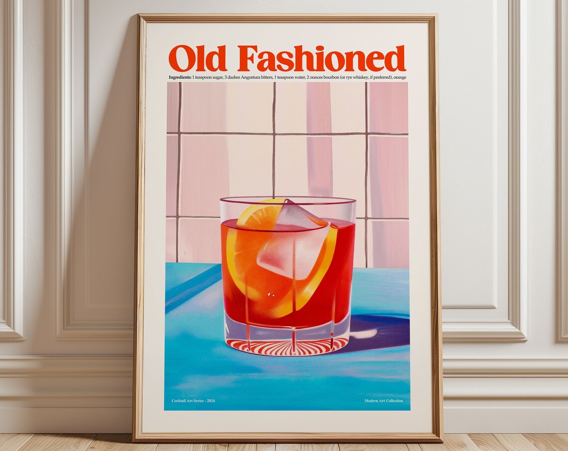 Old Fashioned Cocktail Recipe Poster
