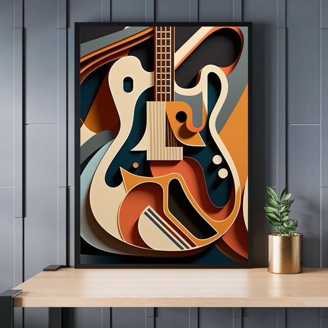 Abstract Geometric Guitar Mid Century Modern Music Art Print Poster - Image 2