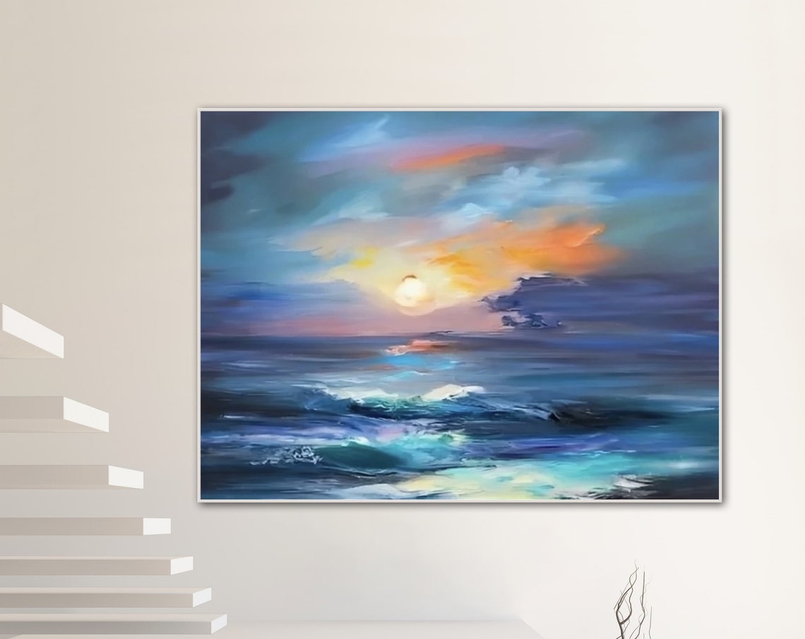 Sunset Over Rolling Ocean Waves Dramatic Clouds Seascape Poster