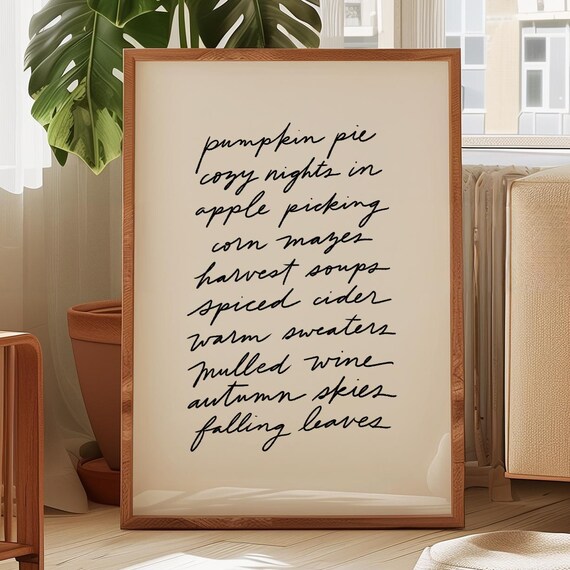 Fall Autumn Handwritten List Pumpkin Pie Cozy Nights Farmhouse Poster