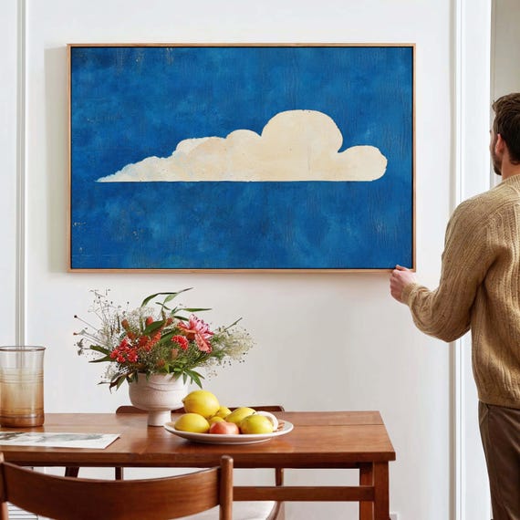 Minimal Cloud Wall Art Framed Canvasposter Print Alter Art Contemporary Above Bedsofa Decor Horizontal Wall Art Ready To Hang Wall Art