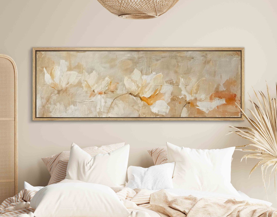 Moody Beige Abstract Floral Soft Neutral Panoramic Decor Poster - Image 2