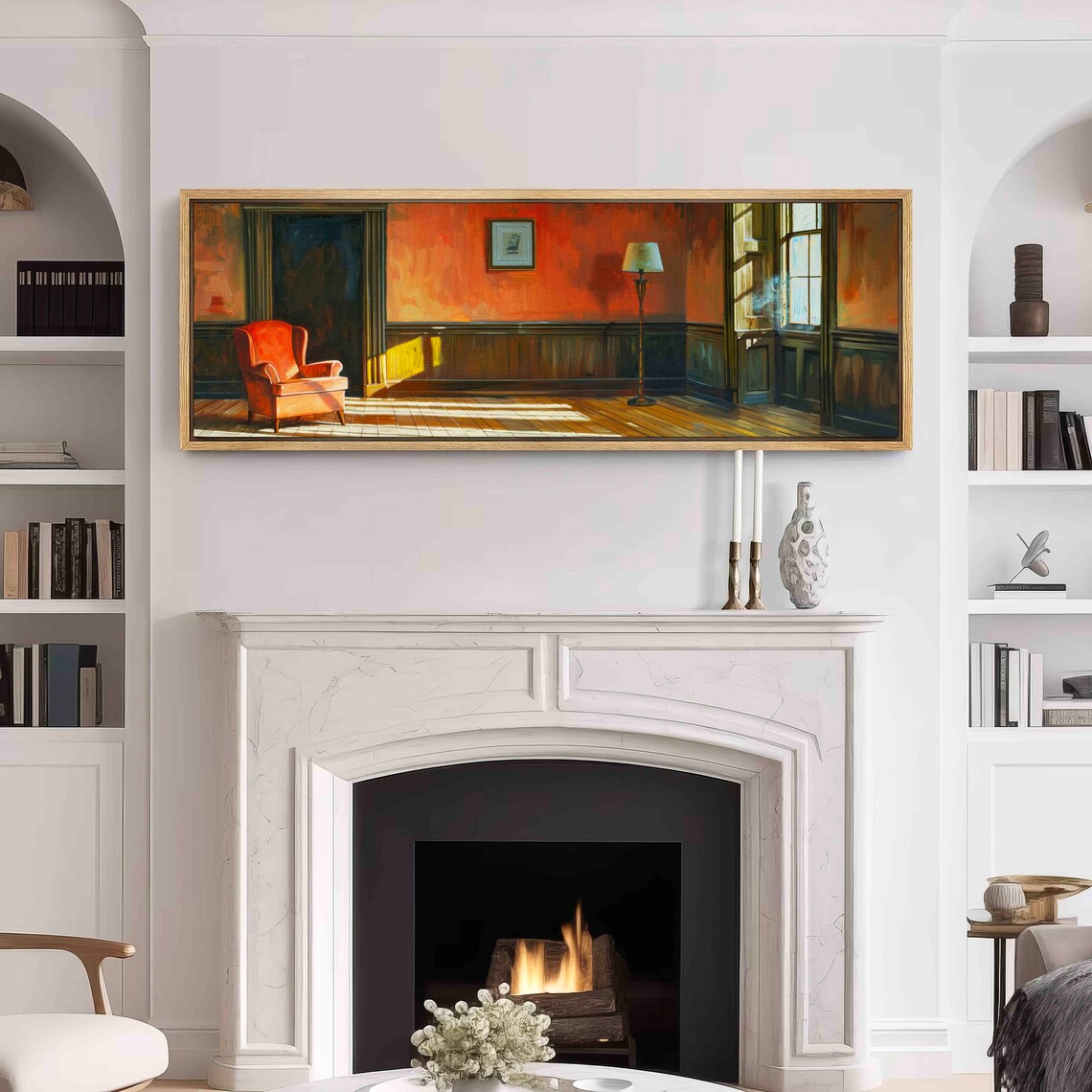 Sunlit Amber Interior Room With Orange Armchair Quiet Light Wall Art - Image 3