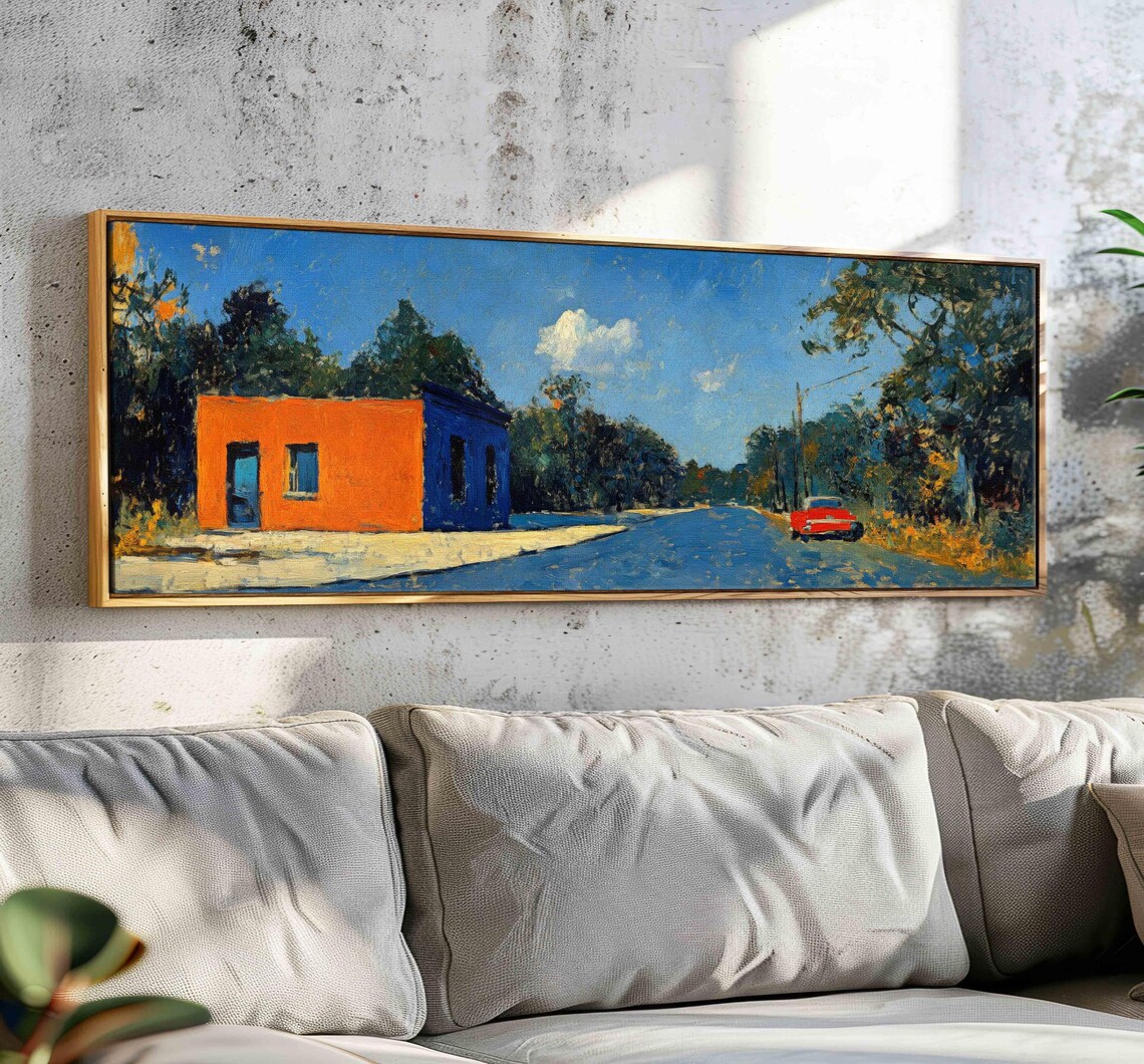 Rural Roadside Orange Shop Red Truck Folk Americana Art Print