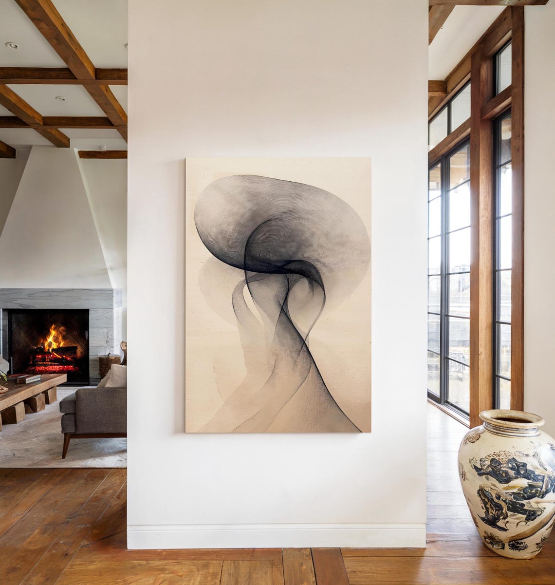 Soft Gray Ink Drapery Curves Minimalist Abstract Beige Art Poster - Image 4