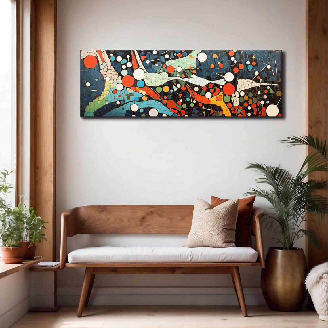 Colorful Mosaic Dots Flowing Shapes Turquoise Red Abstract Art Print - Image 4