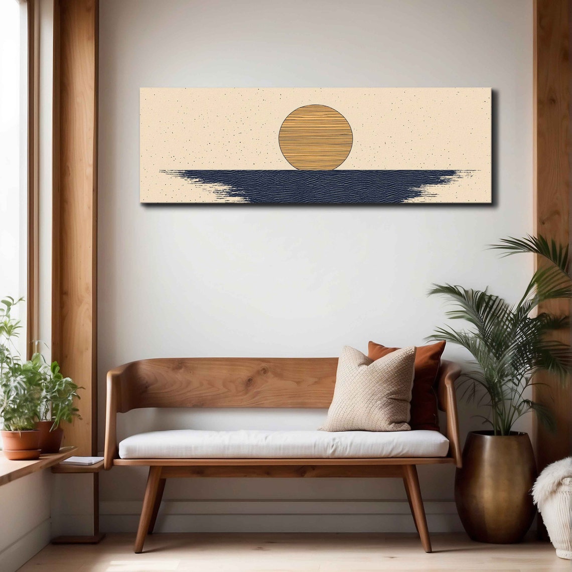 Minimalist Golden Sun Navy Ocean Waves Japandi Boho Sunset Art Print - Image 4