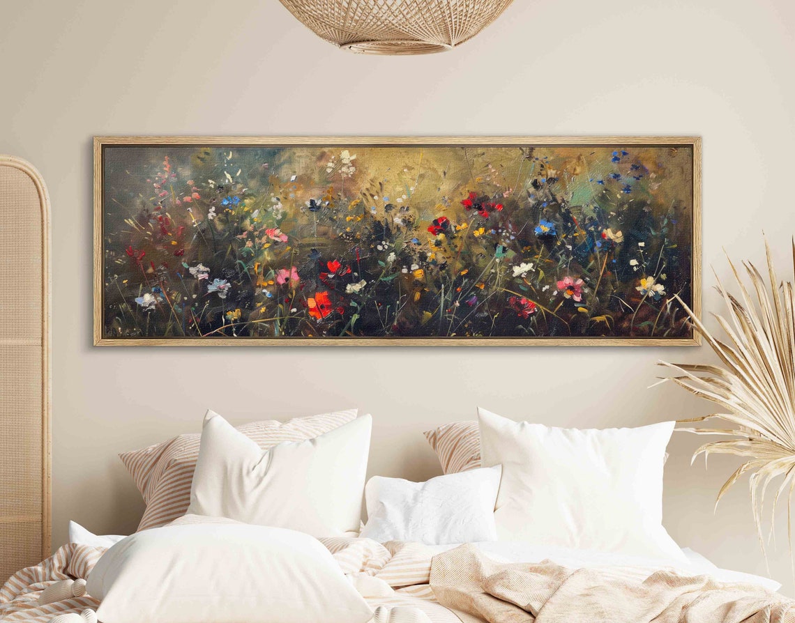 Moody Wildflower Meadow Poppies Cornflowers Impressionist Wall Art - Image 2