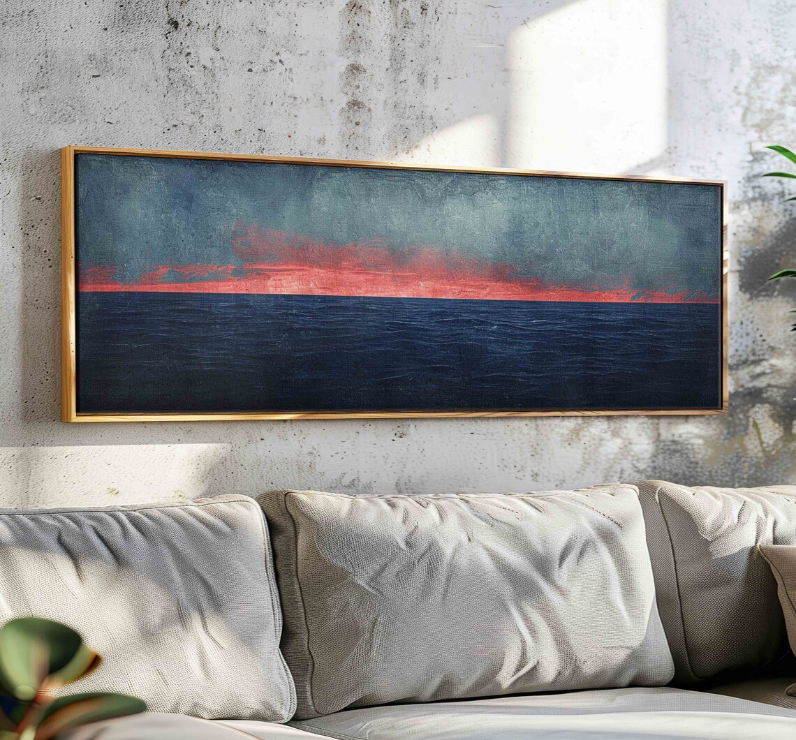 Horizontal Seascape Art Print, Moody Panorama