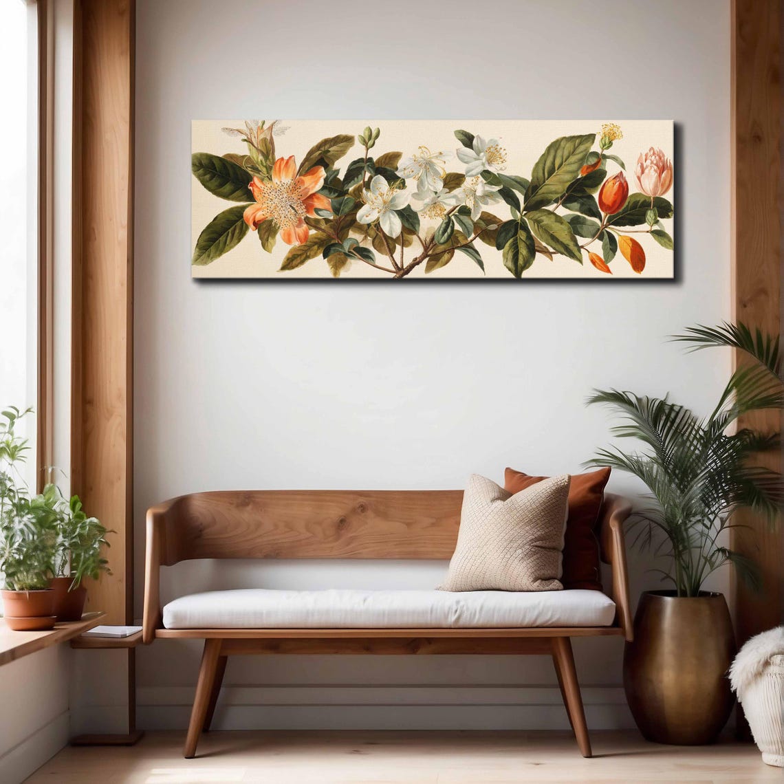 Vintage Botanical Blossom Branch Orange White Flowers Painting Print - Image 4