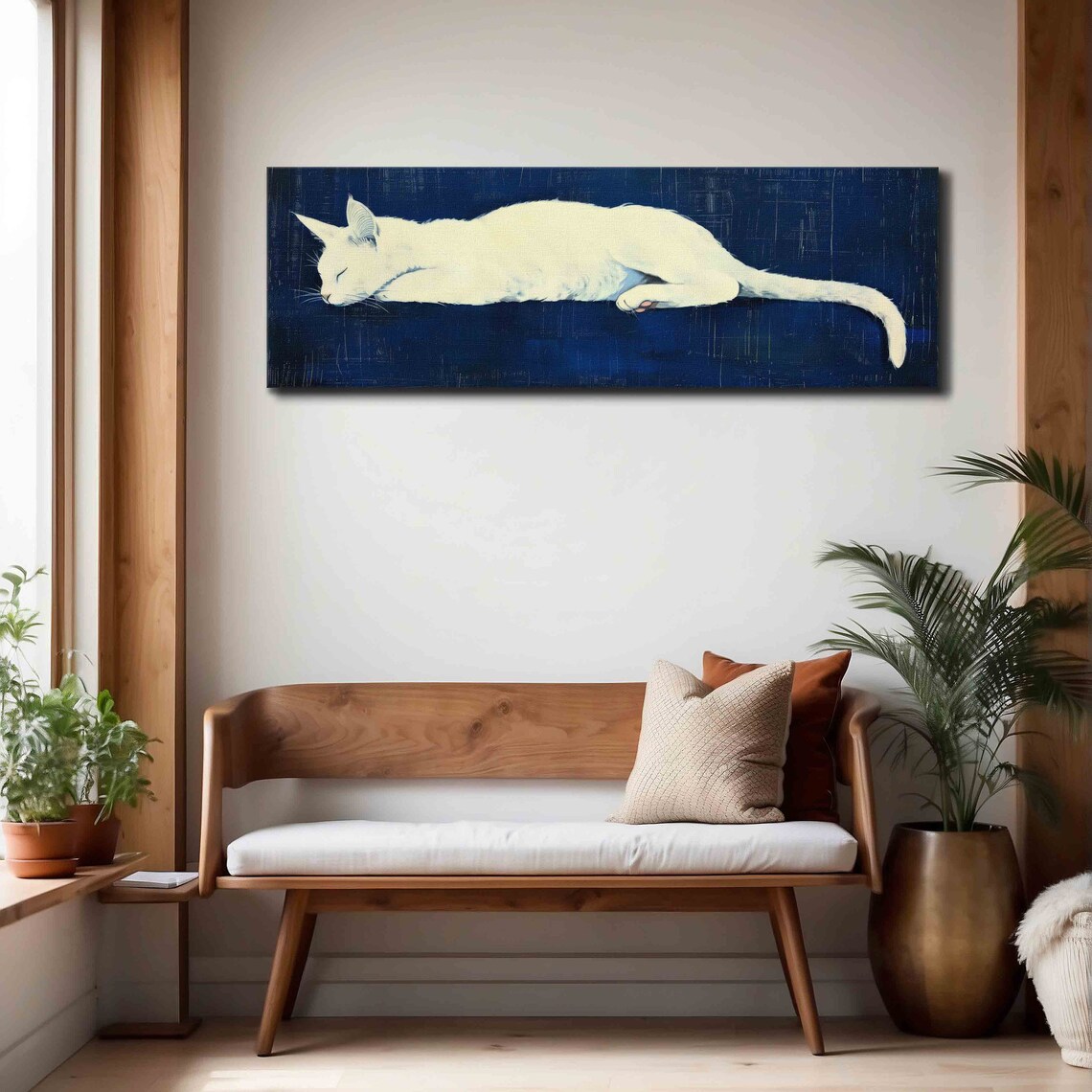 Navy Blue White Cat Art Print, Modern Animal Decor - Image 4