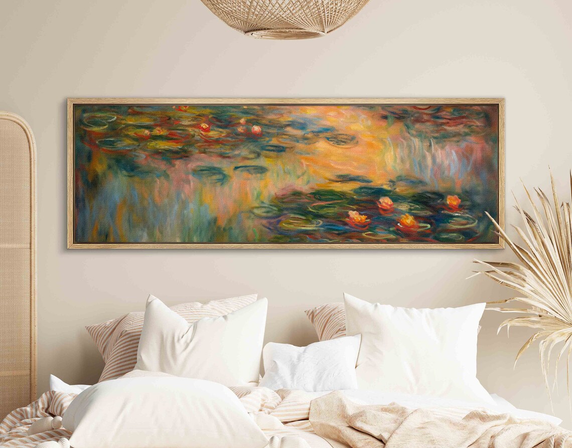 Monet Style Water Lilies Sunset Pond Impressionist Painting Wall Art - Image 2
