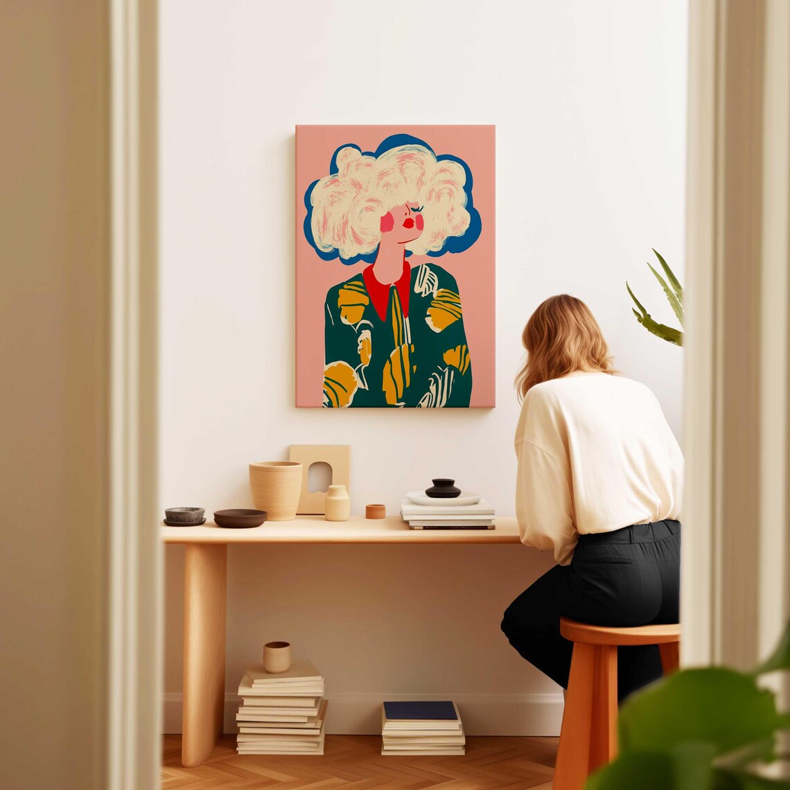 Woman With Cloud Like Blonde Hair Pop Art Portrait Colorful Wall Art - Image 2