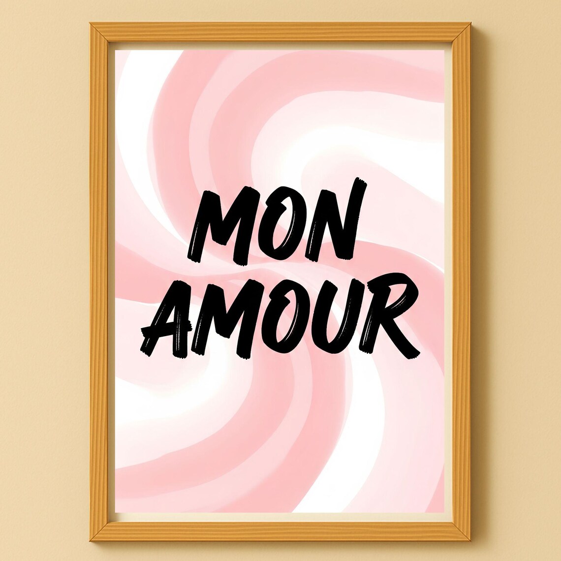 Mon Amour French Love Quote Pink Swirl Romantic Bedroom Decor Poster
