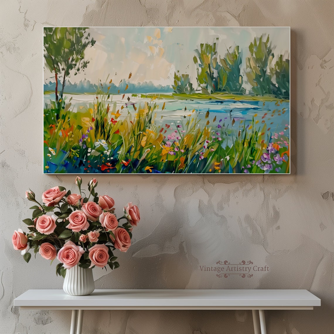 Grassland Wildflowers Frame Tv Art Spring Field Of Flowers Floral Lake Tv Art Spring Decor Oil Painting Countryside Tv Art - Image 6