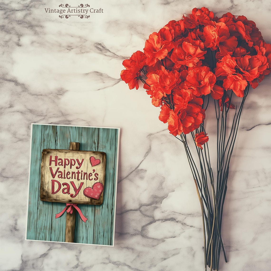 Happy Valentines Day Rustic Wooden Sign Heart Gift Box Styled Poster - Image 4