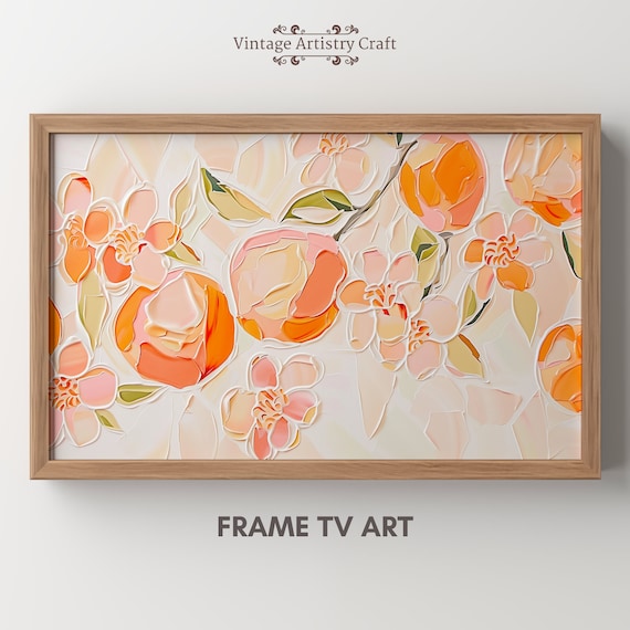 Textured Peach Blossom Impasto Orange Citrus Floral Canvas Poster