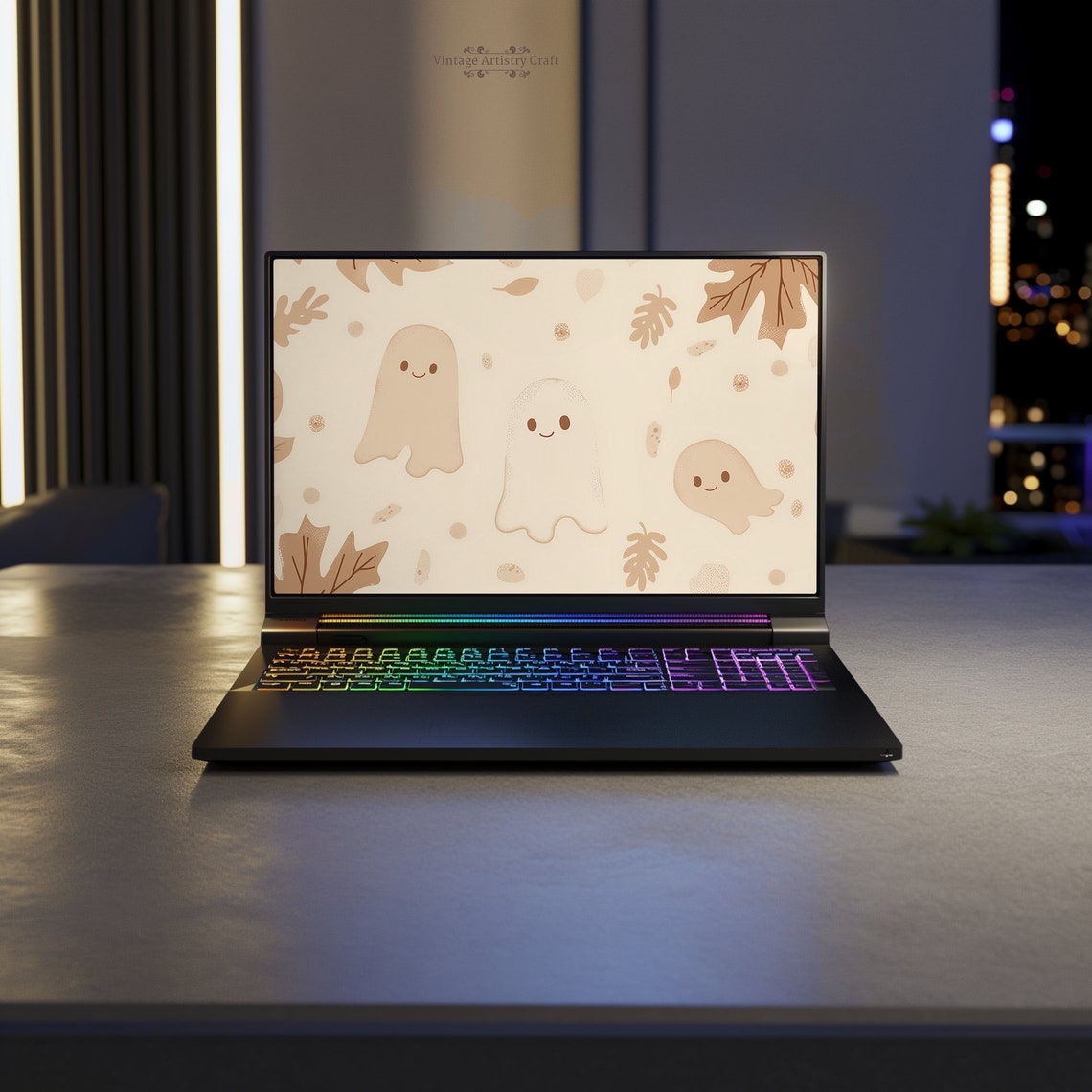 Cute Smiling Ghost Neutral Beige Aesthetic Halloween Desktop Wallpaper 4k Pc Imac Laptop Macbook Minimalist Background Uhd - Image 5