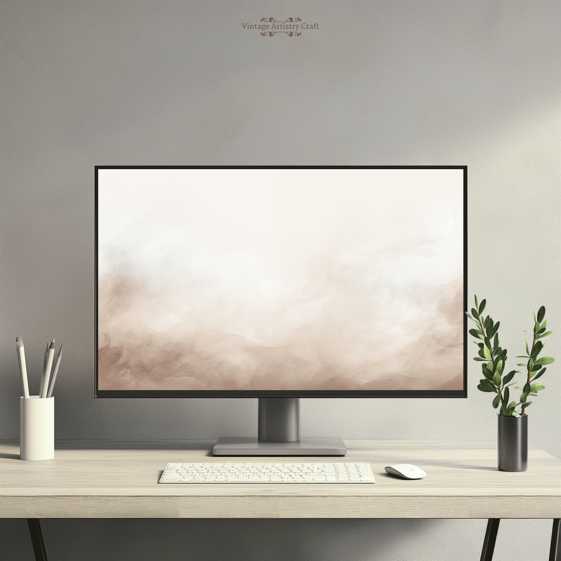 Soft Neutral Beige Abstract Waves Minimalist Desktop Wallpaper Wall Art - Image 7