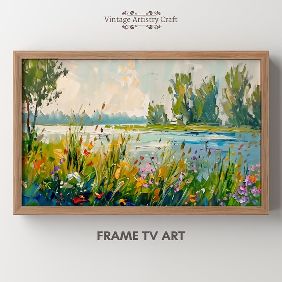 Colorful Wildflower Riverside Impressionist Summer Landscape Poster