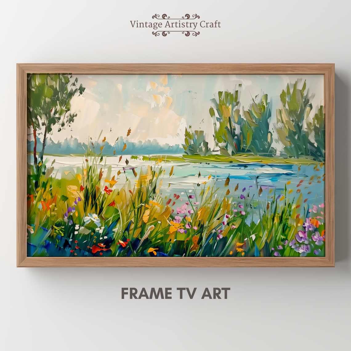 Grassland Wildflowers Frame Tv Art Spring Field Of Flowers Floral Lake Tv Art Spring Decor Oil Painting Countryside Tv Art
